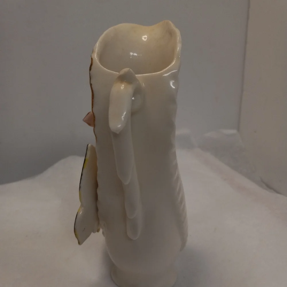 VTGE UCAGCO Ceramic Pitcher Vase w/Handle Butterfly White w/Gold Trim Japan